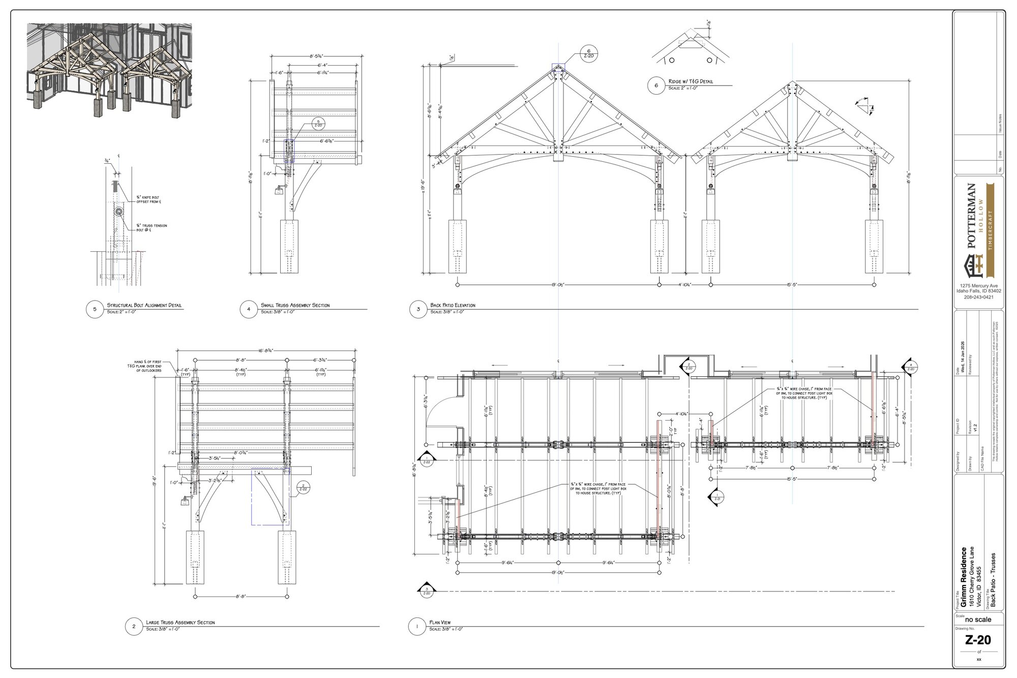 Shop drawing — Grimm Residence back patio truss assembly